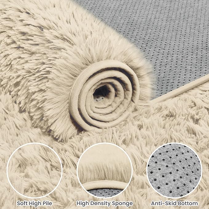 6x9 Area Rugs for Living Room Rug: Soft Fluffy Shag Beige Rugs for Bedroom, Non-Slip Large Fuzzy Plush Rug Indoor Floor Carpet for Nursery Kids Boys Girls Room, Dorms, Playroom, Modern Home Decor