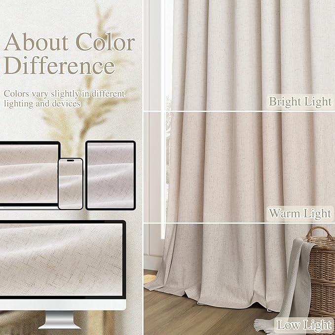 Guken 100% Blackout Curtains 84 Inch Length 2 Panels Set for Living Room Bedroom Back Tab Thermal Insulated Black Out Linen Drapes Room Darkening Window Curtains 84 Inches Long, Sand Beige