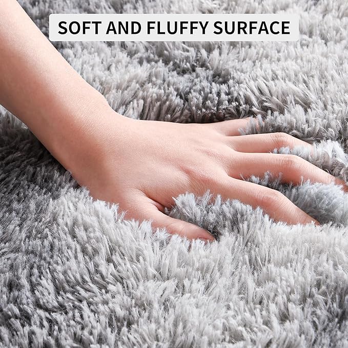 Tepook Soft Fluffy Rugs for Bedroom, 4x6 Area Rug for Living Room, Modern Shaggy Room Rug for Kids Boys Girls, Plush Throw Rugs Indoor Nursery Home Decor Rug with Non-Slip Bottom, Tie-dye Light Grey