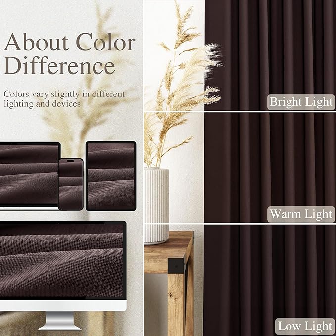 Coffee Brown Curtains 72 inch Length for Living Room/Study Room Back Tab Rod Pocket Linen Semi Sheer Modern Farmhouse Curtain Coastal Decor Cotton Textured Gauze for Dining Room Office 2 Panels