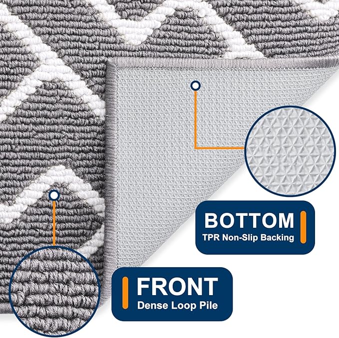 OLANLY Front Door Mat, Non-Slip Rubber Backing, Dirt Resistant and Absorbent, Washable, Easy to Clean Low-Profile Indoor Doormat for Back Door, Entryway, Inside Entrance, 48x32, Grey