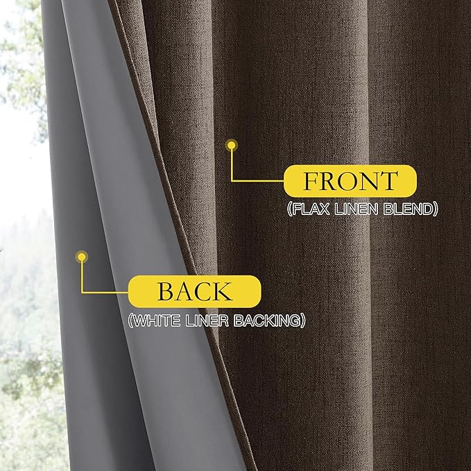 NICETOWN Coffee Vintage Linen 100% Blackout Curtains for Living Room, Thermal Insulated Curtains 102“ Long, Noise Reducing Window Treatment Drapes for Home Office, 62" Wide Per Panel, Set of 2