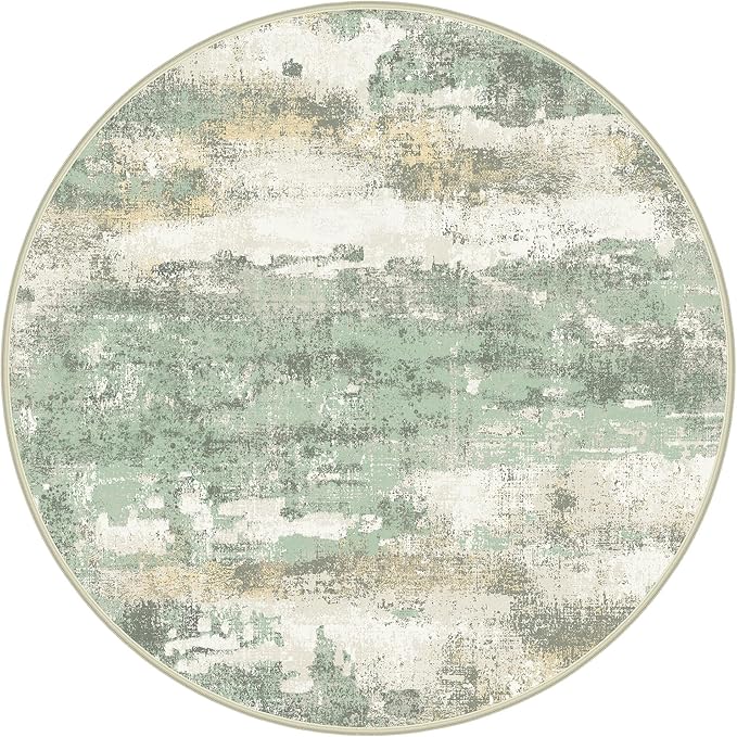 BEIMO Round Rugs 6FT for Living Room Bedroom, Modern Abstract Machine Washable Circle Rug, Soft Low Pile Floor Cover with Non Slip Backing for Dining Room, Light Green