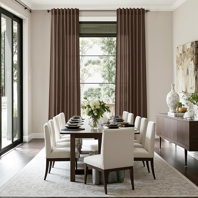 Cappuccino Linen 144 Inch Curtains for Living Room Light Filtering Semi Sheer Curtain Back Tab Modern Rustic Home Decor Neutral Drapes Floor to Ceiling High Window for Bedroom 52x144, 2 Panels