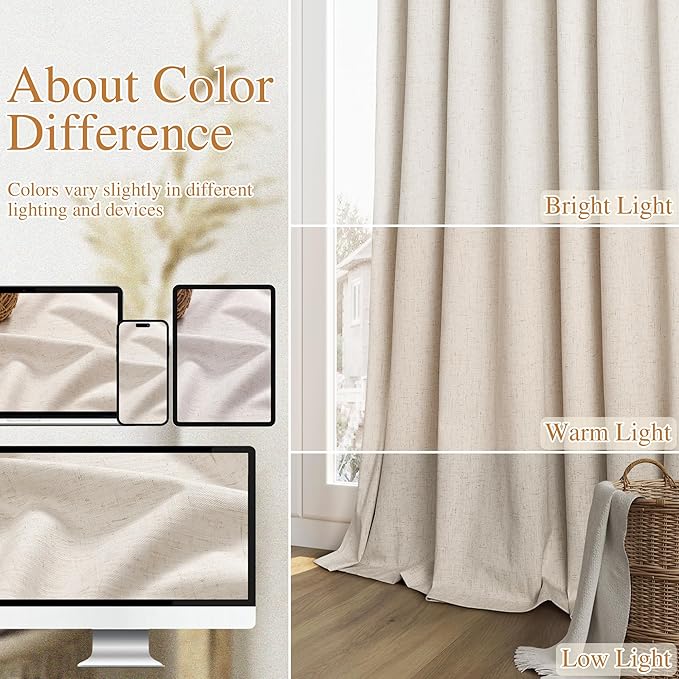 Guken 100% Blackout Linen Curtains 94 Inch Length 2 Panels Set for Living Room Bedroom Back Tab/Rod Pocket Thermal Insulated Black Out Drapes Room Darkening Window Curtains 94 Inches Long