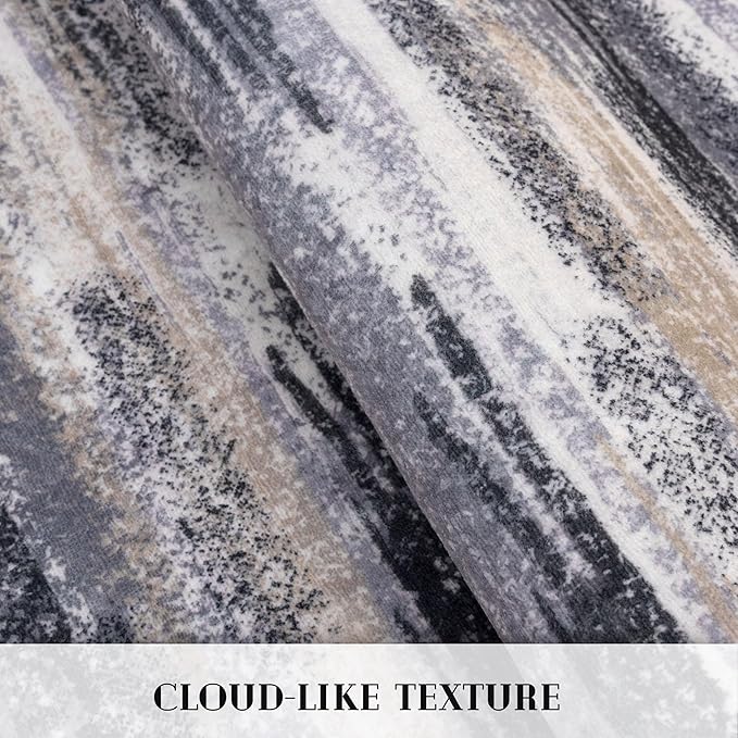 Lansny Modern Abstract Runner Rug 2x12, Grey Black Multi Washable Long Kitchen Runner Non-Slip Soft Hallway Rug Runner Thin Print Faux Wool Carpet for Entryway Bedroom Laundry Room Indoor Home Decor