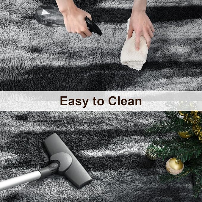 TWINNIS Super Soft Shaggy Rugs Fluffy Carpets, 4x5.9 Feet, Indoor Modern Plush Area Rugs for Living Room Bedroom Kids Room Nursery Home Decor, Upgrade Anti-Skid Rectangular Fuzzy Rug, Black Gray