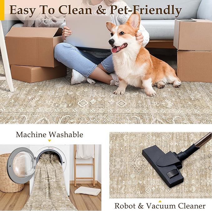 2x3 Washable Area Rug for Entryway Kitchen Vintage Beige Non Slip Low Pile Door Mat Traditional Retro Soft Small Carpet for Bathroom Bedroom Indoor Entrance Dorm