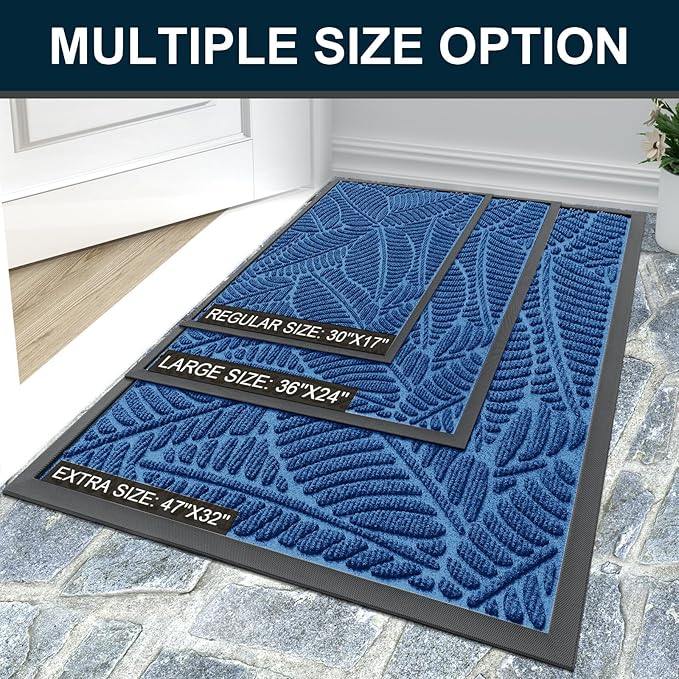 Colorxy Waterproof Doormat, Sturdy Natural Rubber Front Door Mats, Non Slip Low Profile Indoor Outdoor Entrance Mat, Stain Resistant Easy Clean Floor Mat for Patio or Entryway, 59''x20'', Light Blue