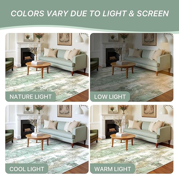 BEIMO Runner Rug for Hallway Kitchen, 3x8 Machine Washable Runners Rug for Entryway, Soft Modern Abstract Throw Rugs, Low Pile Floor Cover with Non Slip Backing, Light Green