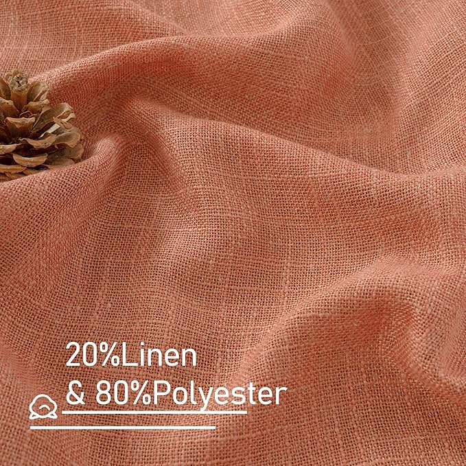 LAMIT Semi Sheer Linen Curtains 36 Inch Length 2 Panels, Light Filtering Panels Back Tab and Rod Pocket Neutral Drapes for Bathroom/Kitchen/Loft Room, Terracotta, 25 x 36 Inch