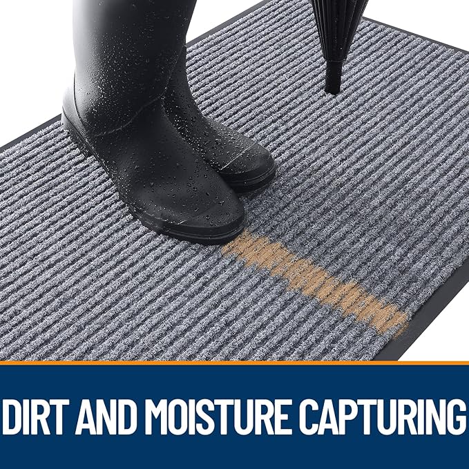 OLANLY Front Door Mat Indoor Outdoor Entrance, 2-Pack 47 x 23 Inch, Waterproof Heavy Duty Doormat, Fade Resistant, Low Profile, Easy Clean Patio Porch Welcome Floor Mats for Entry, Light Gray