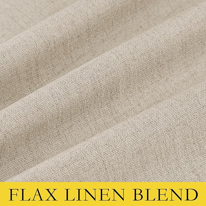 NICETOWN Cream 100% Blackout Linen Curtains 90 inch Long Burg for Living Room, 1 Pair, 42" Width Each Panel, Farmhouse Thick Completely Blackout Window Treatment Thermal Insulated Drapes
