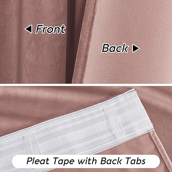 RYB HOME Dusty Pink Velvet Curtains 102 inches with Hook Belt, Soft Fabric Room Darkening Thermal Insulated Luxurious Home Decor Curtains for Living Room Bedroom, W 52" x L 102", 2 Panels Set