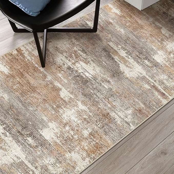 4x12 Washable Kitchen Runner Rug: Modern Abstract Wide Runners for Hallway Soft Non Slip Rugs with Rubber Backing Low Pile Thin Carpet for Entryway Bedroom Bathroom Laundry Indoor(Brown/Brick,4x12)