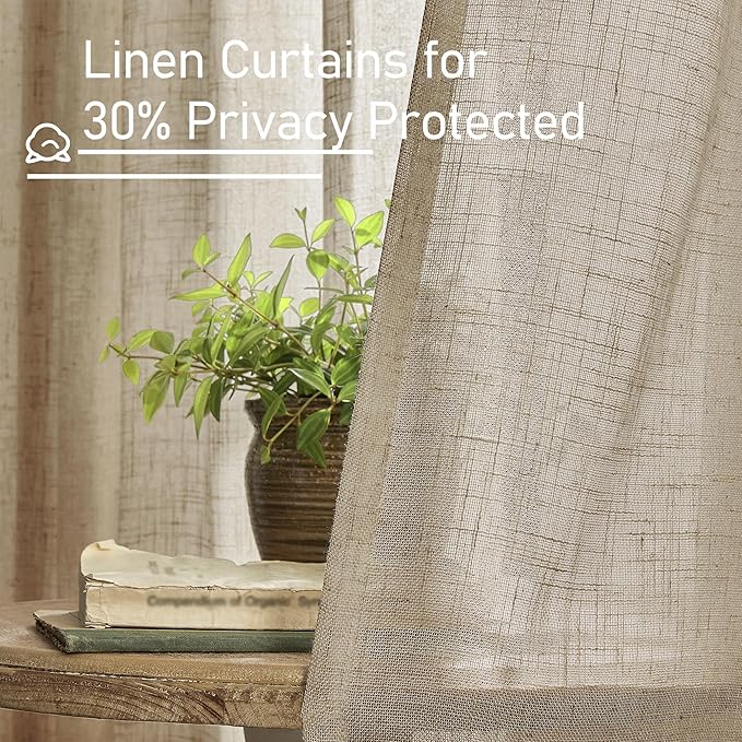LAMIT Taupe 78 inch Linen Curtains for Living Room 2 Panels, Linen Textured Light Filtering Semi Sheer Back Tab and Rod Pocket Curtain Panels for Bedroom/Farmhouse, 52 x 78 Inch
