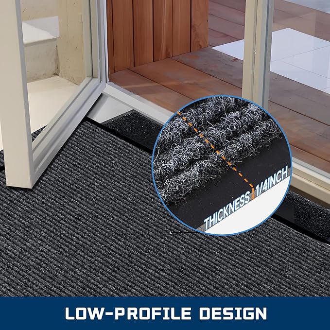 Front Door Mat, 4 x 2 Feet Indoor Outdoor Entrance Mat, Heavy Duty Commercial Floor Mats, Non-Slip Rubber Backing Doormat for Entryway, Waterproof, Low-Profile, Easy to Clean