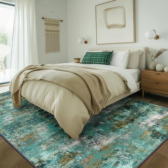 BEIMO Area Rugs 6x9 for Living Room Bedroom, Modern Abstract Machine Washable Rug, Large Soft Low Pile Floor Carpet with Non Slip Backing for Dining Room, Turquoise