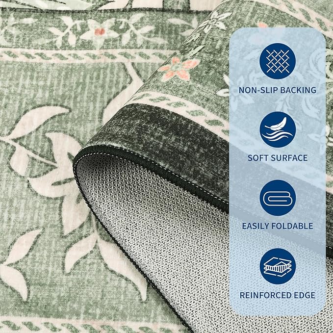 GarveeHome Sage Green 2x3 Door Mat Indoor Rugs for Entryway Provence Small Botanical Grove Cottagecore Washable Non-Slip Low-Pile Rug for Bedroom Kitchen Bathroom Entrance