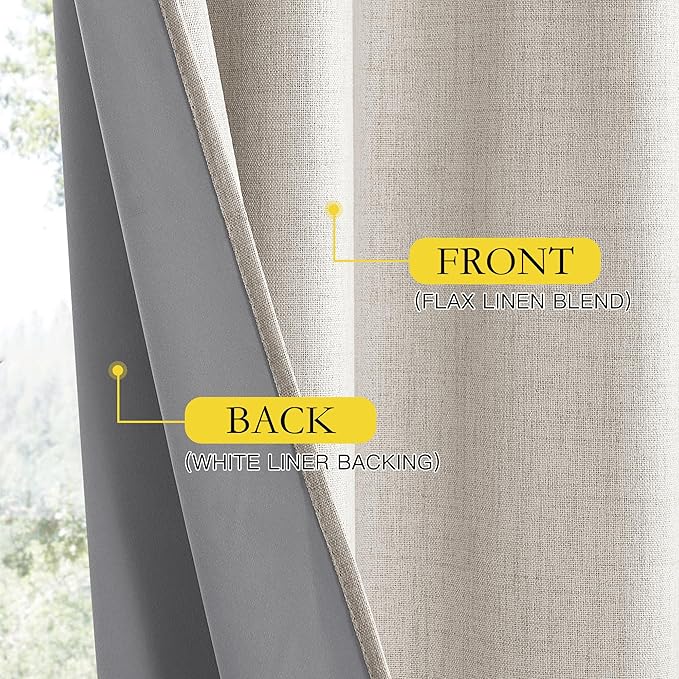 NICETOWN Brich Vintage Open Linen Weave Flax Thermal Curtains, 100% Blackout Curtains 63" Long for Dining Room, Soundproof Window Treatment Drapes for Gym Room, 42" Wide Per Panel, Set of 2