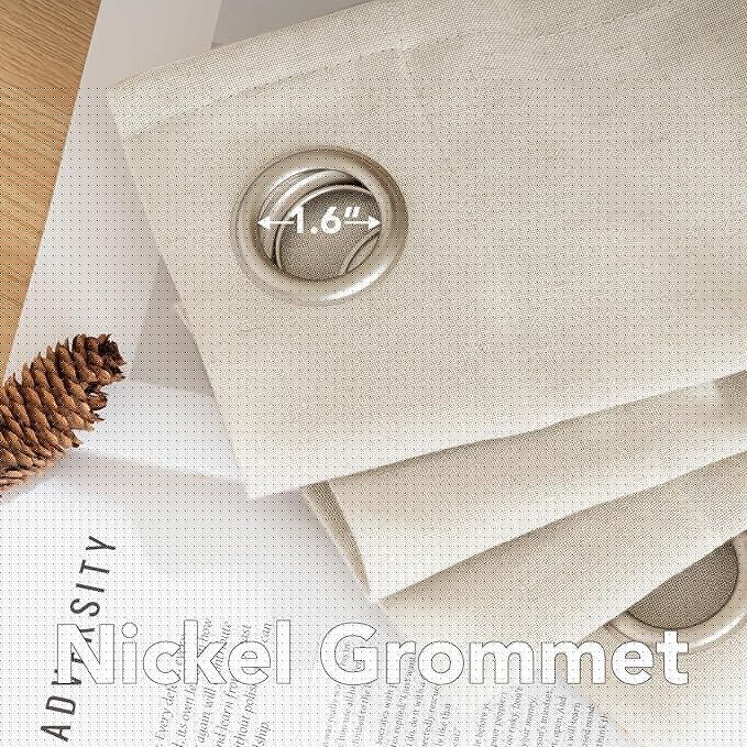 H.VERSAILTEX Elegant Natural Linen Blended Energy Efficient Light Filtering Linen Textured Curtains/Nickel Grommet Window Treatments Panels/Drapes (Set of 2, Ivory, 52"W x 45"L)