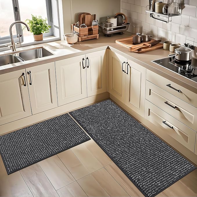 BEQHAUSE Kitchen Runner Rugs 20"x48", Non-Slip Kitchen Mats for Floor, Super Absorbent and Stain Resistant Kitchen Rug, Machine Washable Rugs for Kitchen, Hallway, Laundry & Sink, Charcoal