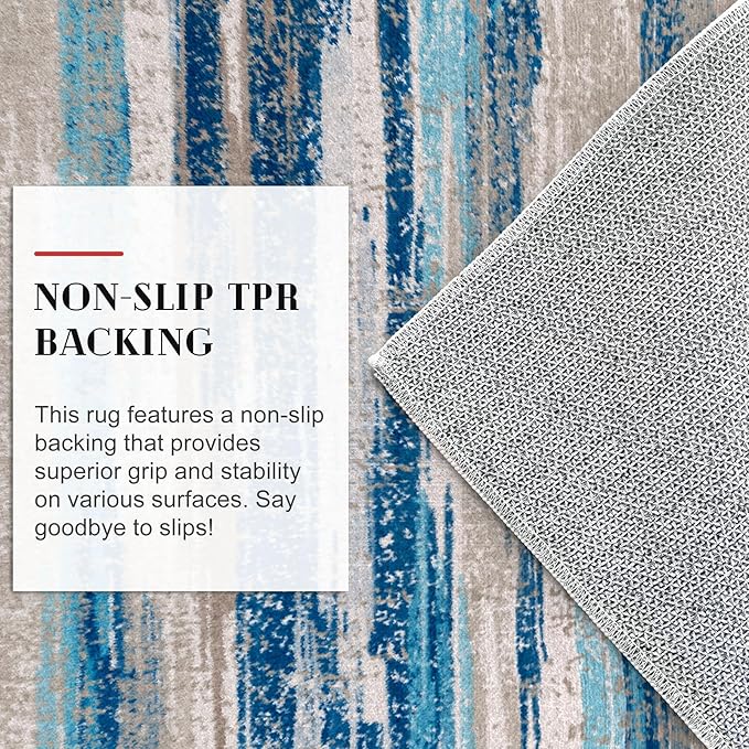 Lansny Abstract Area Rug 3x5 Washable Rugs for Entryway, Non Slip Kitchen Rug Printed Faux Wool Throw Rugs, Soft Floor Carpet Front Door Rug, Door Mat for Entry Entrance Bedroom Office, Blue