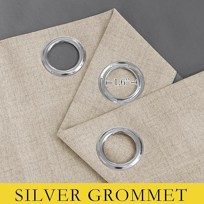 NICETOWN Cream 100% Blackout Linen Curtains 102 inch Long Burg for Living Room, 1 Pair, 52" Width Each Panel, Farmhouse Thick Completely Blackout Window Treatment Thermal Insulated Drapes