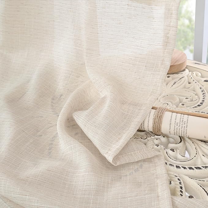 BGment Oatmeal Semi Sheer Curtains for Living Room 84 Inch Length 2 Panels Set - Rod Pocket Linen Drapes Camel Light Filtering Window Treatments for Bedroom Dining Farmhouse Lightweight, 52 X 84 Inch