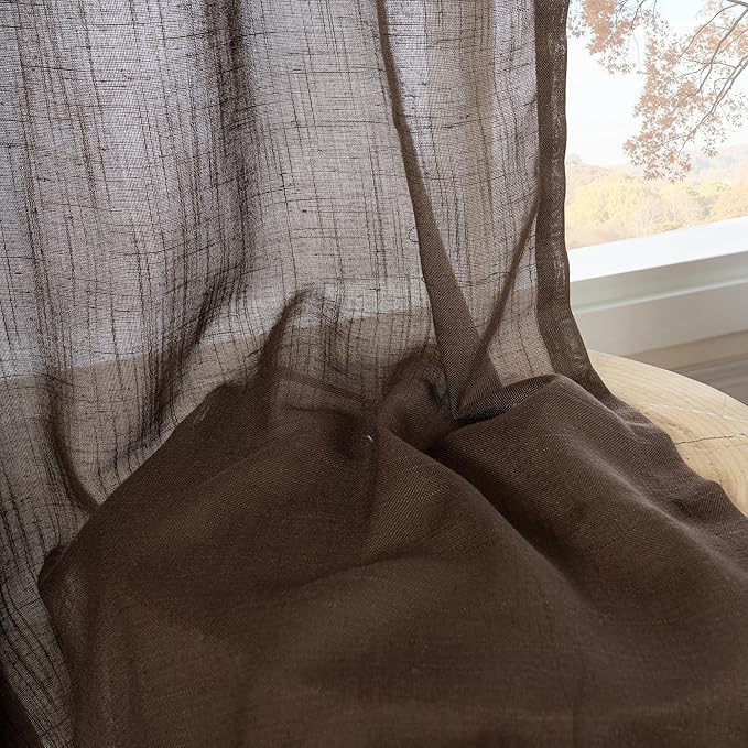 BGment Long Linen Curtains 102 Inch Length for Living Room, Brown Semi Sheer Window Drapes for Bedroom Farmhosue Decor with Rod Pocket Leightweight Rustic Textured, 2 Panels Set, Each 52 Inch Wide
