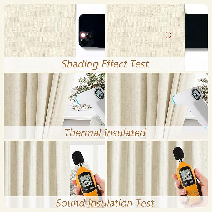 Guken 100% Blackout Curtains 120 Inch Length 2 Panels Set for Living Room Bedroom Back Tab Thermal Insulated Black Out Linen Drapes Room Darkening Window Curtains Warm Beige 52x120