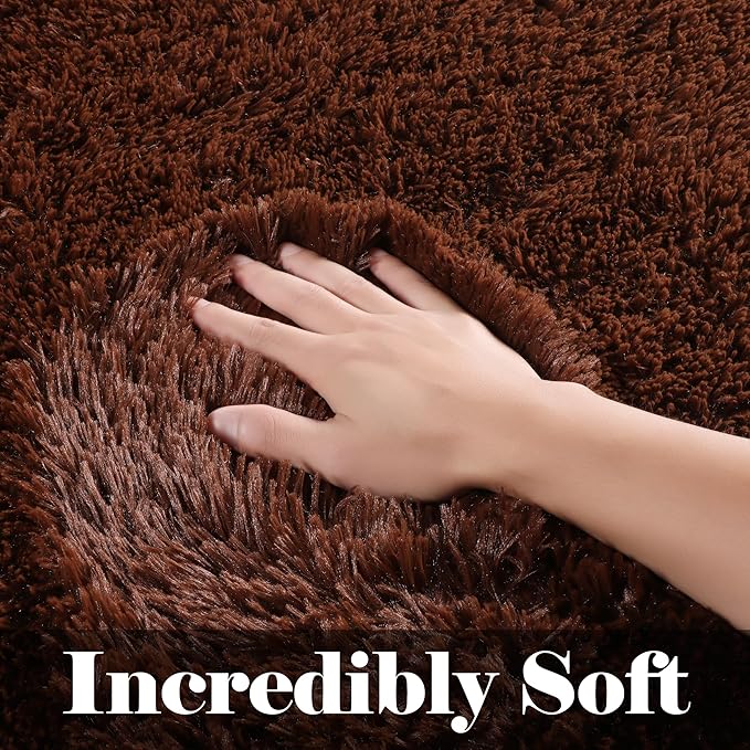 ONASAR Brown Area Rugs for Bedroom Living Room, Fluffy 4x6 Indoor Bedside Floor Throw Rug, Soft Plush Shaggy Carpet for Nursery Kids Girls Boys Teen Dorm Home Office Decor Aesthetic