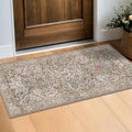 Moss Green Washable 2x4 Entry Rug - Front Door Rugs Indoor, Vintage Floral Style Small Rug for Kitchen, Bathroom, Non-Slip Boho Vintage Dark Taupe Entryway Décor