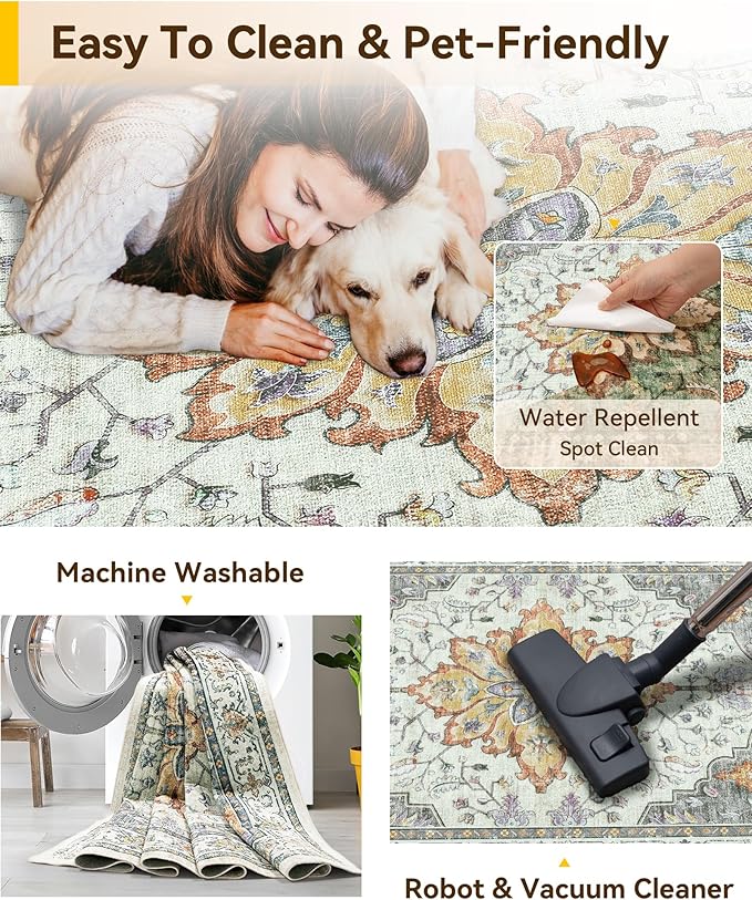RELEANY Area Rugs 2'x4' Kitchen Rugs Entry Rug Small Rugs for Entryway Kitchen Bathroom Door Mat Indoor Entrance,Washable Non Slip, Light Yellow Carbon Grey Orange