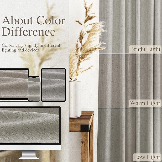 Silver Grey Linen Back Tab Curtains 84 Inch Length for Bedroom Neutral Modern Farmhouse Window Privacy Semi Sheer Linen Drapes Rustic Pinch Pleated Look Curtain for Living Room 52x84,2 Panel