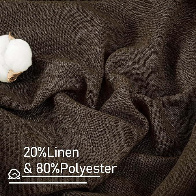 LAMIT Dark Brown 72 inch Linen Curtains for Living Room 2 Panels, Linen Textured Light Filtering Semi Sheer Back Tab and Rod Pocket Farmhouse Curtain Panels for Bedroom/Farmhouse, 52 x 72 Inch