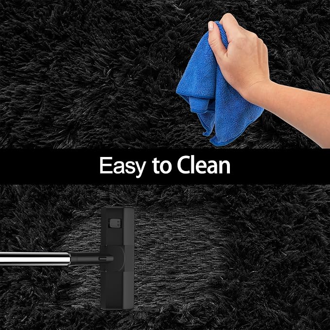 2x8 Bedside Area Rugs for Bedroom Soft Fluffy Shag Black Rug for Hallway Non-Slip Fuzzy Plush Living Room Rug Indoor Floor Carpet for Kids Rooms Dorm Nursery Modern Home Aesthetic Decor