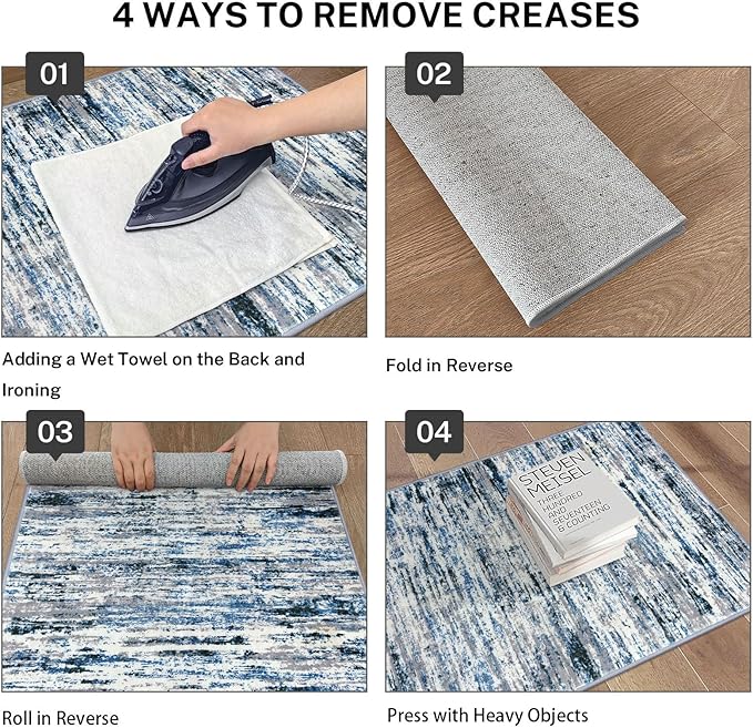 Lansny Modern Abstract Runner Rug 2.6x12, Grey Blue White Washable Long Kitchen Runner Non-Slip Soft Hallway Rug Runner Thin Print Faux Wool Carpet for Entryway Bedroom Laundry Room Indoor Home Decor