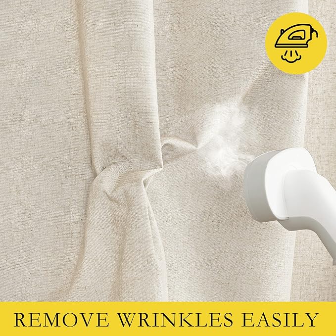 NICETOWN 100% Absolutely Blackout Linen Curtains with Thermal Insulated White Liner, Beige, W62, 2 Pieces, Noise Reducing Textured Linen Look Curtains for Windows 102 inch Length for Classroom