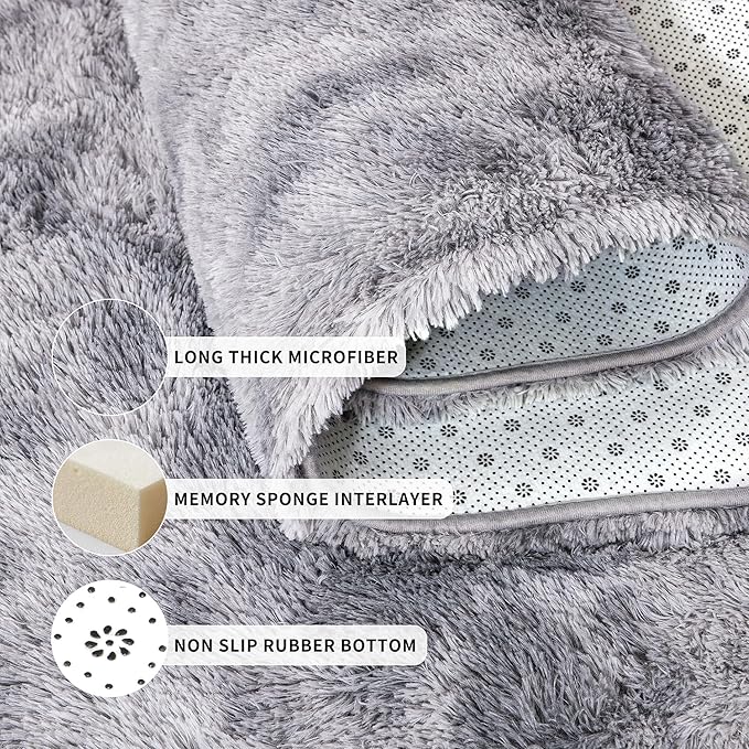 Tepook Soft Fluffy Rugs for Bedroom, 4x6 Area Rug for Living Room, Modern Shaggy Room Rug for Kids Boys Girls, Plush Throw Rugs Indoor Nursery Home Decor Rug with Non-Slip Bottom, Tie-dye Light Grey